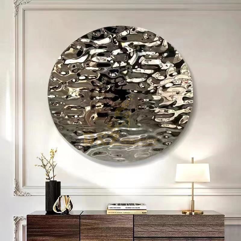 Stainless steel sculpture modern wall art water ripple disc wall 3d decoration