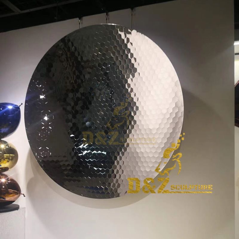 Stainless steel polished mirror polygonal disc sculpture wall modern art decoration