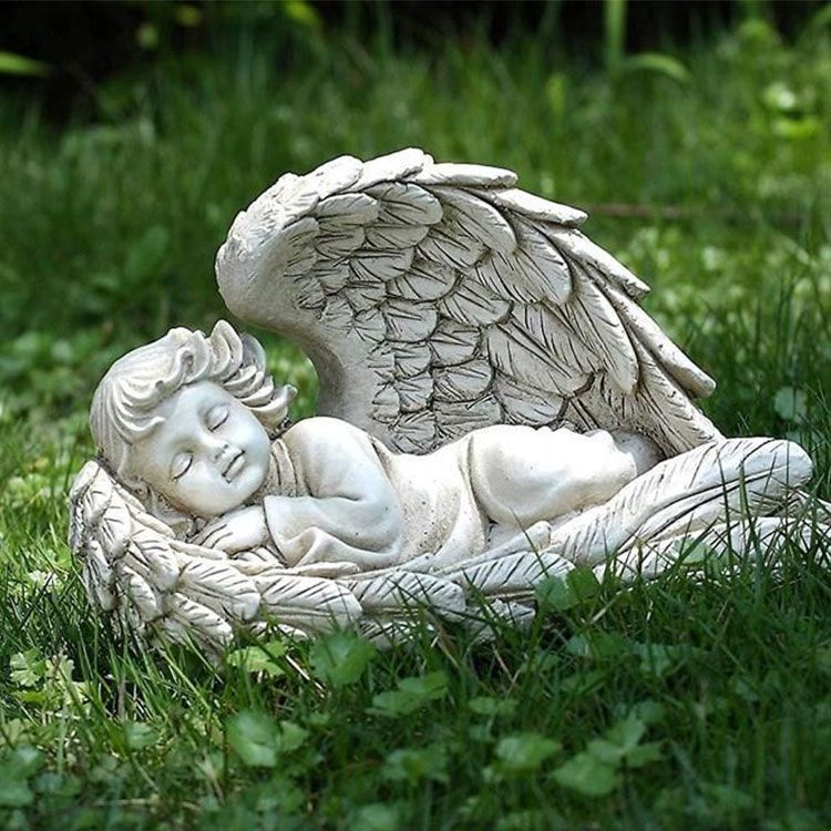 sleeping baby wrapped in angel wings statue for sale