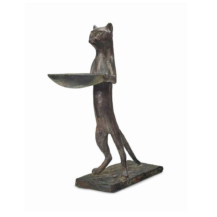 Bronze standing cat butler statue