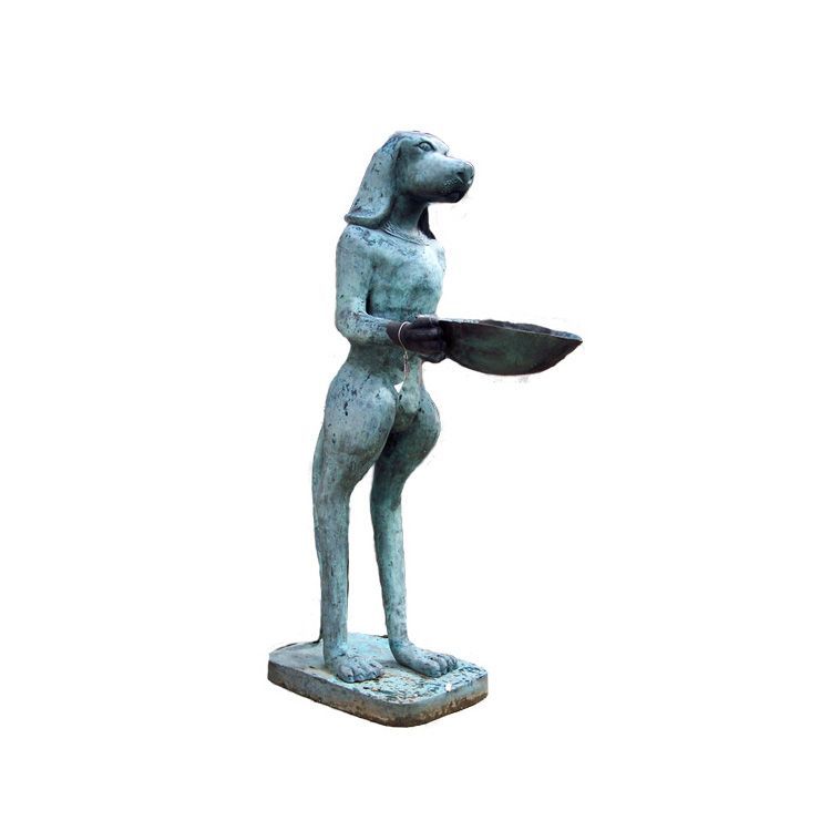 Life size dog butler statue with tray for sale