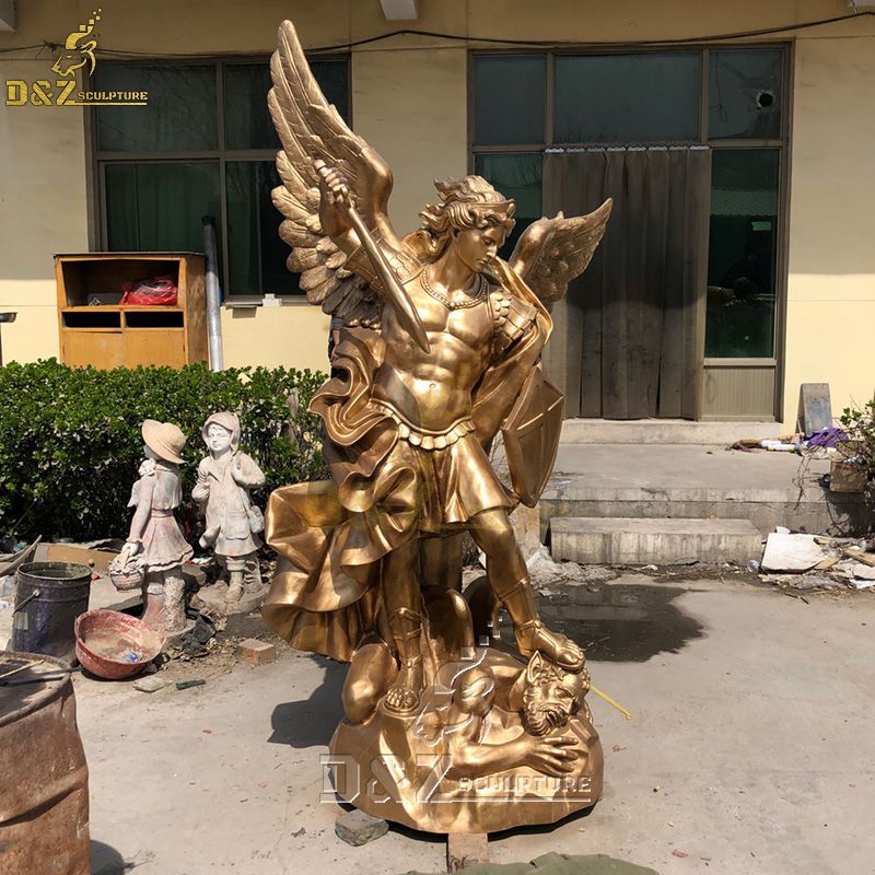 famous brass large saint michael statue with devil for sale
