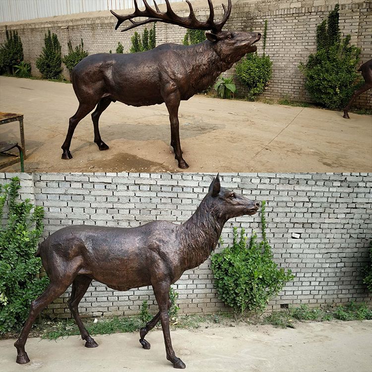 A pair of life size large bronze elk statues for sale