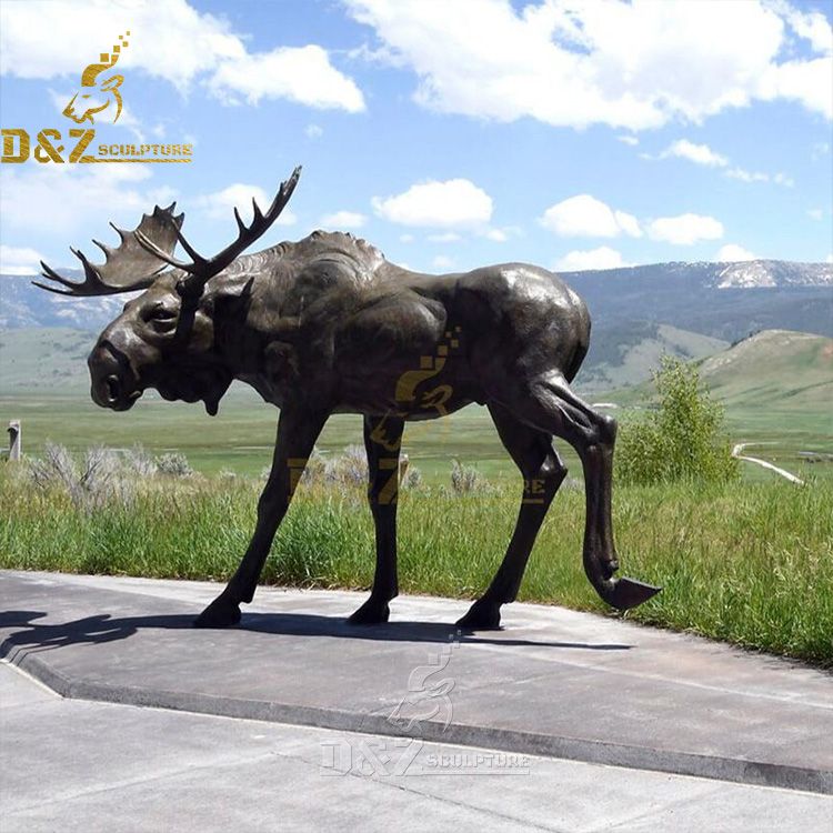Life size metal moose yard sculpture