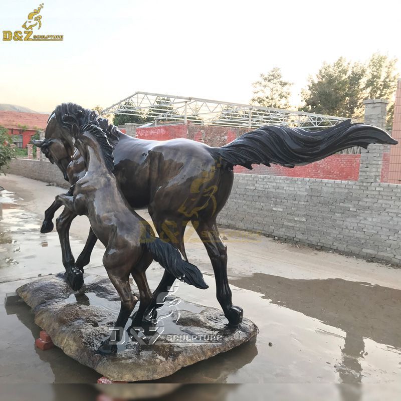 large bronze mare and foal garden statue
