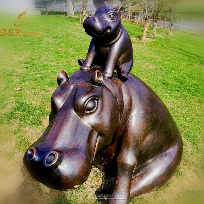 Outdoor large bronze hippo garden statue