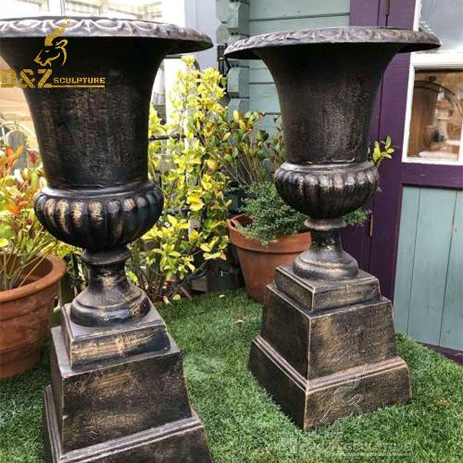 Large outdoor antique cast iron garden planter urn for sale