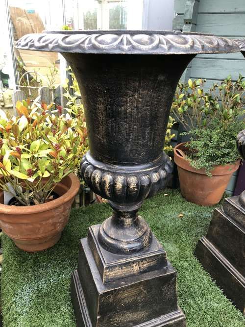 reproduction cast iron garden urns