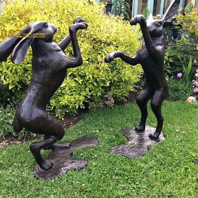 large bronze garden boxing hare statues