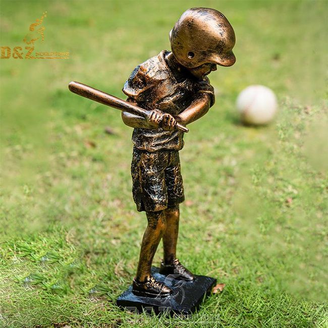 little boy baseball player garden statue