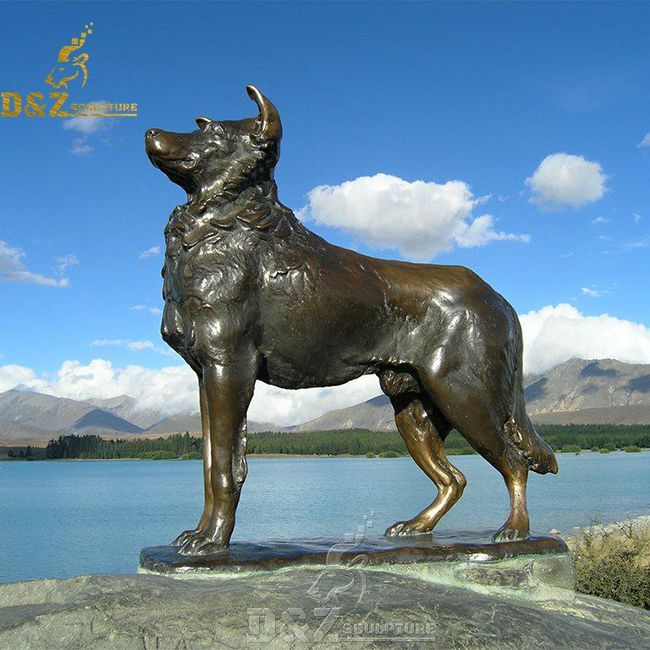 life size border collie bronze garden statue