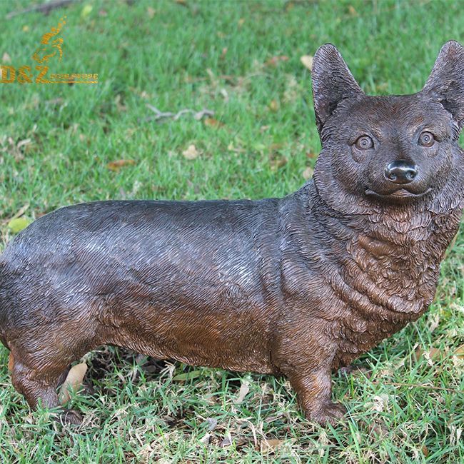 outdoor bronze corgi garden statue