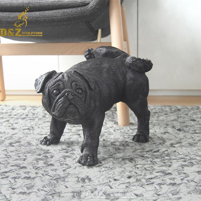 life size bronze peeing pug dog statue