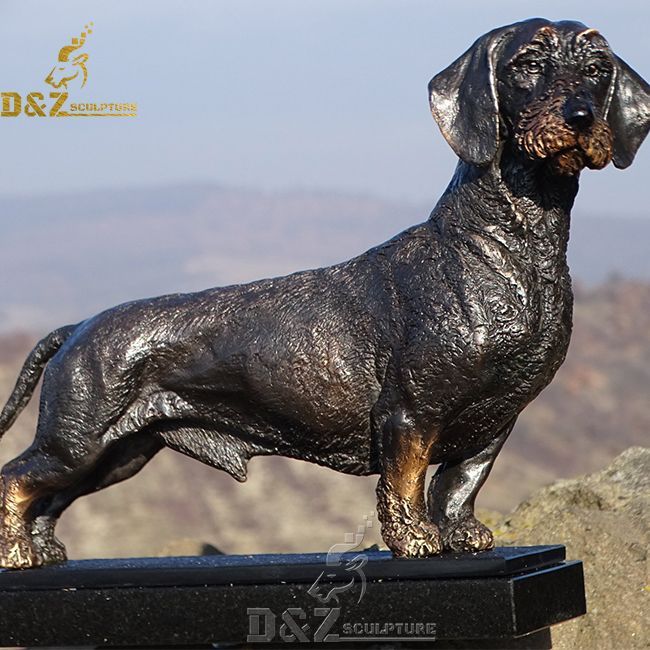 life size long haired dachshund outdoor garden statue