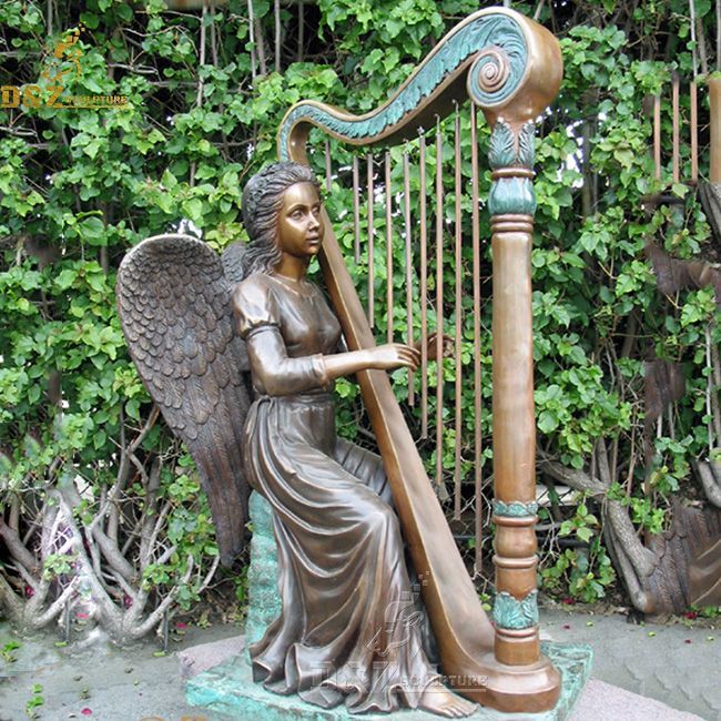 angel playing harp statue