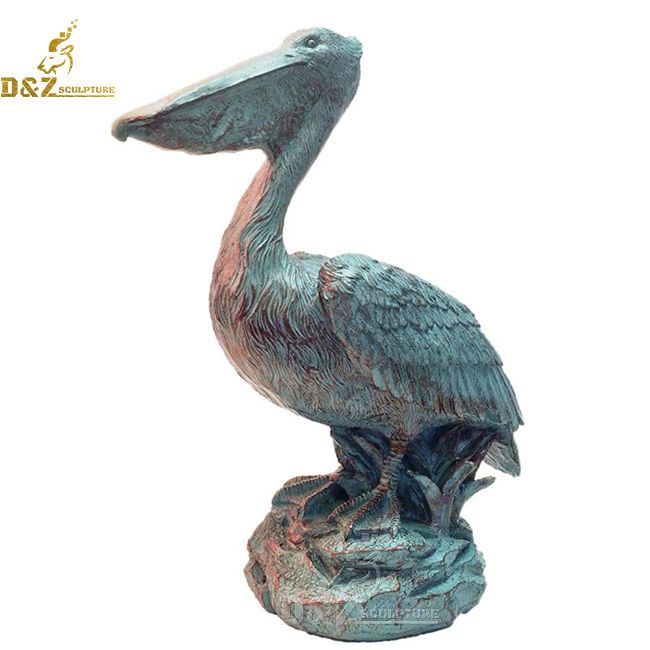 Outdoor bronze pelican garden statue