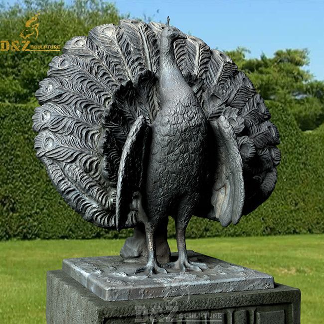 outdoor large bronze peacock garden statue