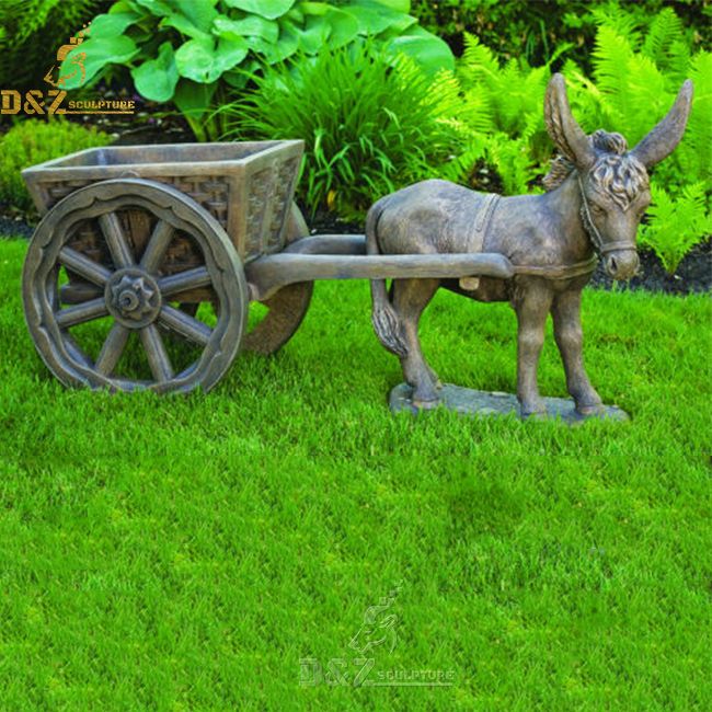 donkey and cart garden statue