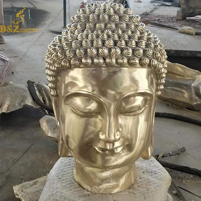 large gold meditating buddha head statue decor