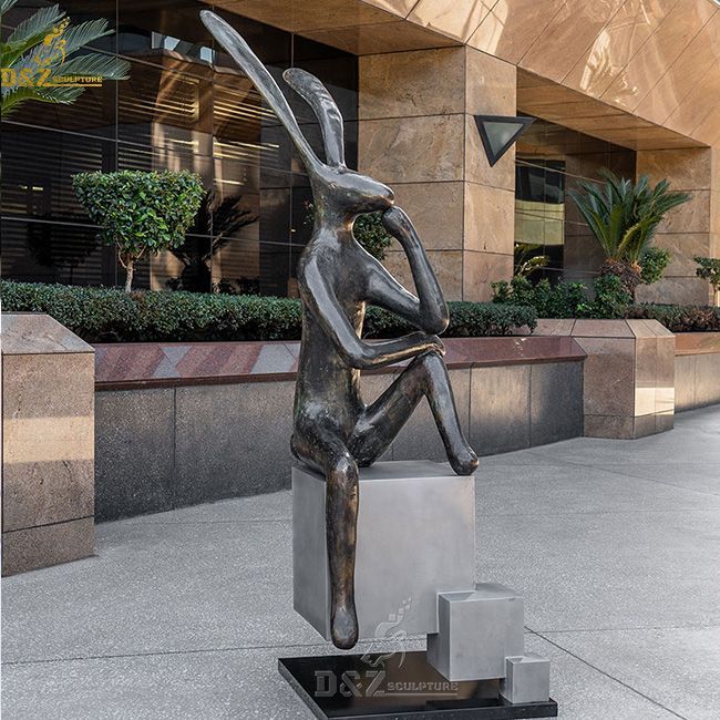 life size thinking hare statue thinking rabbit sculpture