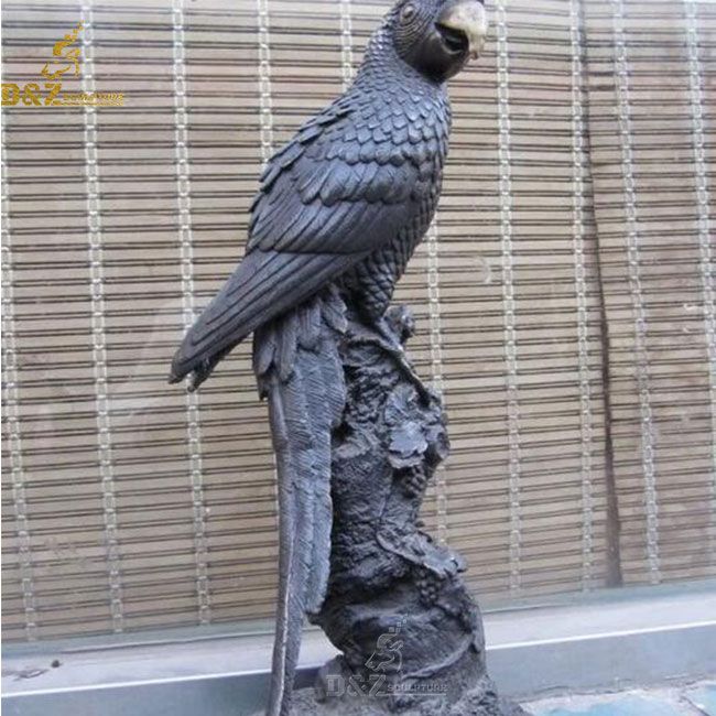 large outdoor bronze parrot garden statue