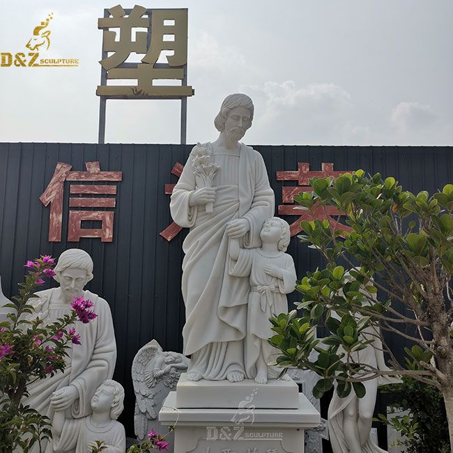 White marble st joseph with child jesus statue