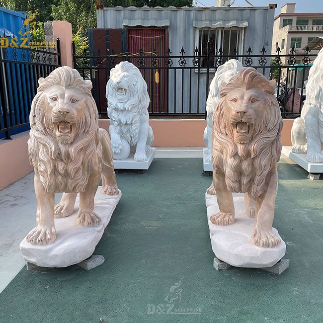 life size roaring marble lion garden statues