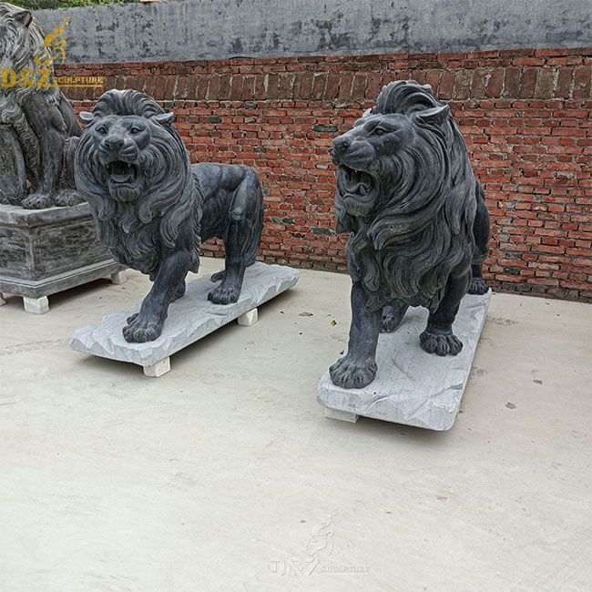 black marble standing lion statue