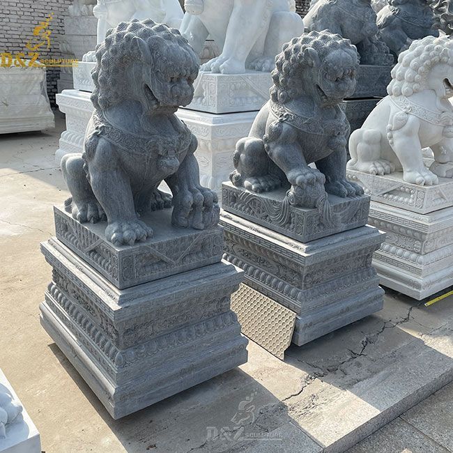 Black marble Chinese guardian lion dog statues for sale