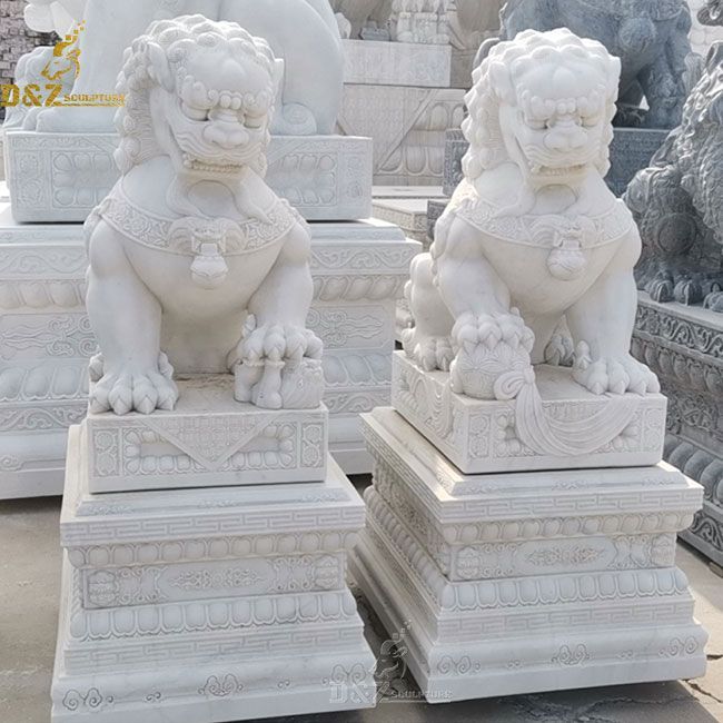 White marble shishi guardian lion statue for sale