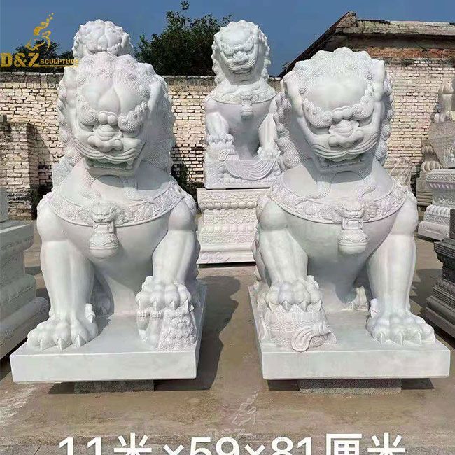 White marble foo dog garden statues for sale