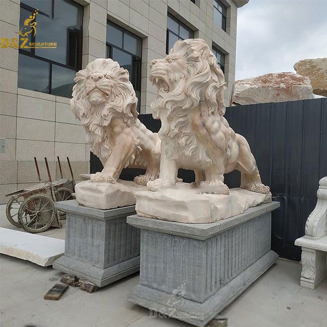 Outdoor stone lion statues pair for driveway