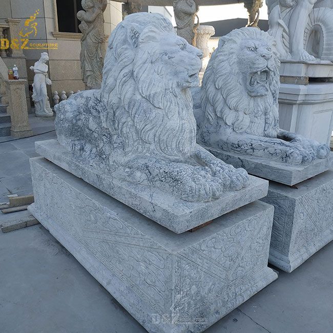 Marble lying front yard lion statues