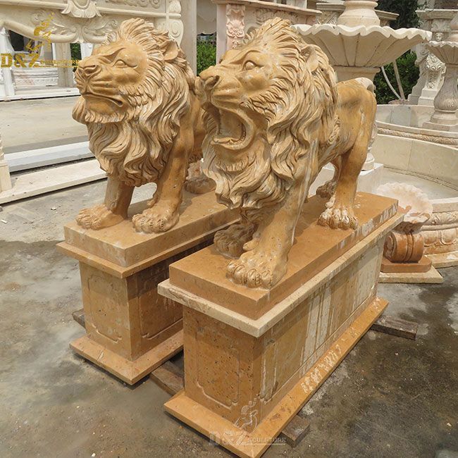 Outdoor life size standing lion statues pair for front porch