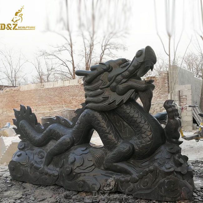 large black outdoor stone chinese dragon garden statue for sale