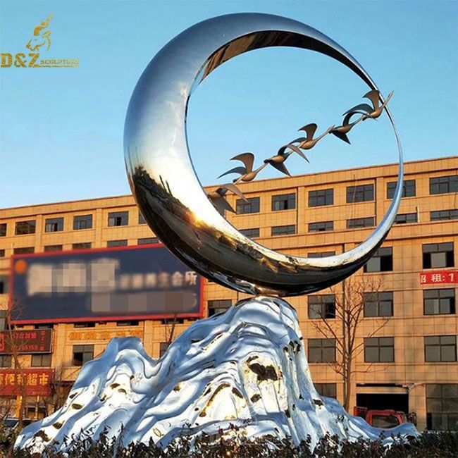 Large scale landscape art circle with flying wild geese metal sculpture
