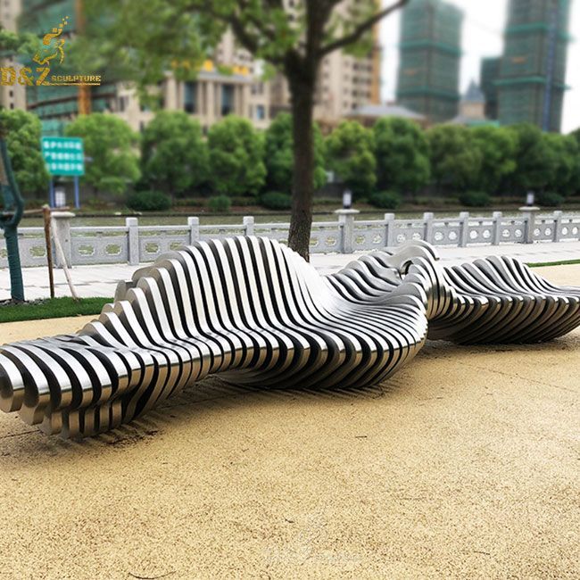 Public art outdoor stainless steel seating bench