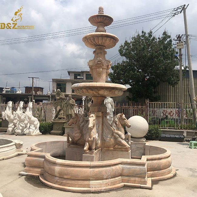 Outdoor 3 tier water fountain with pegasus horse