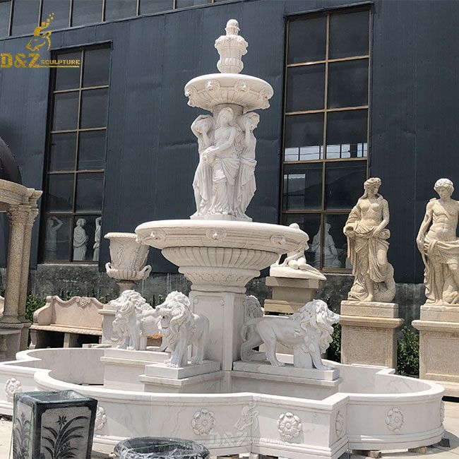 large greek marble fountain with lion statue for sale