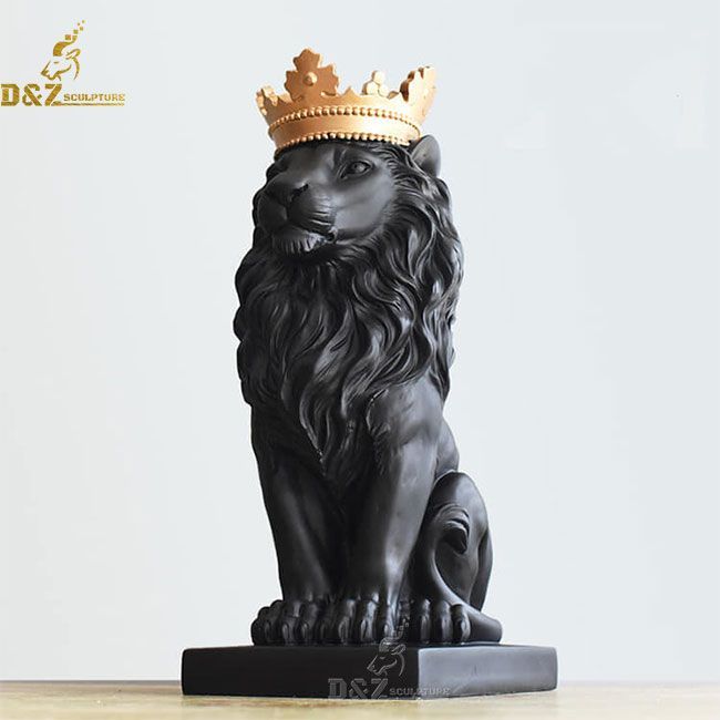 Black Lion Statue with Gold Crown for sale