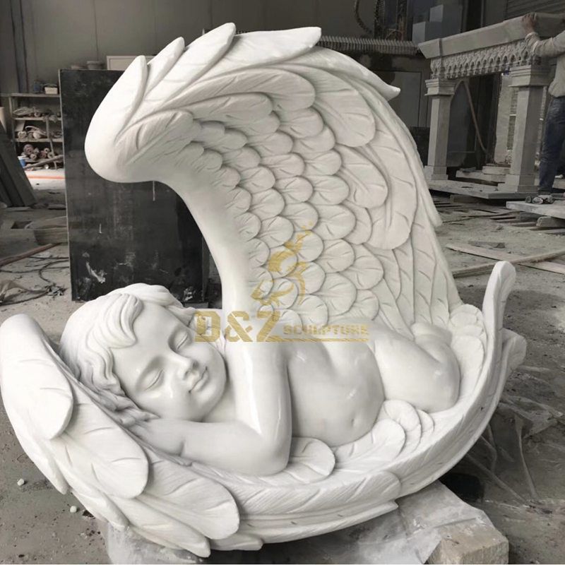 Sleeping baby in angel wings garden memorial statue