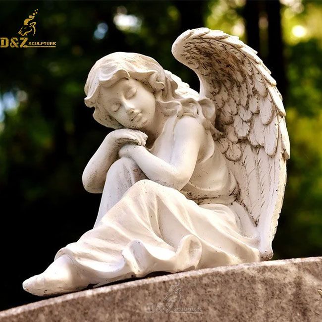 Marble little girl angel garden statue