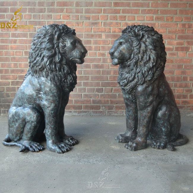 Outdoor bronze sitting lion garden statue