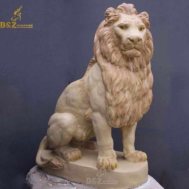 Yellow marble lion statue home decor