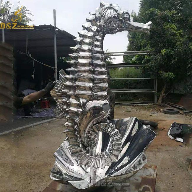 Outdoor metal seahorse water fountain