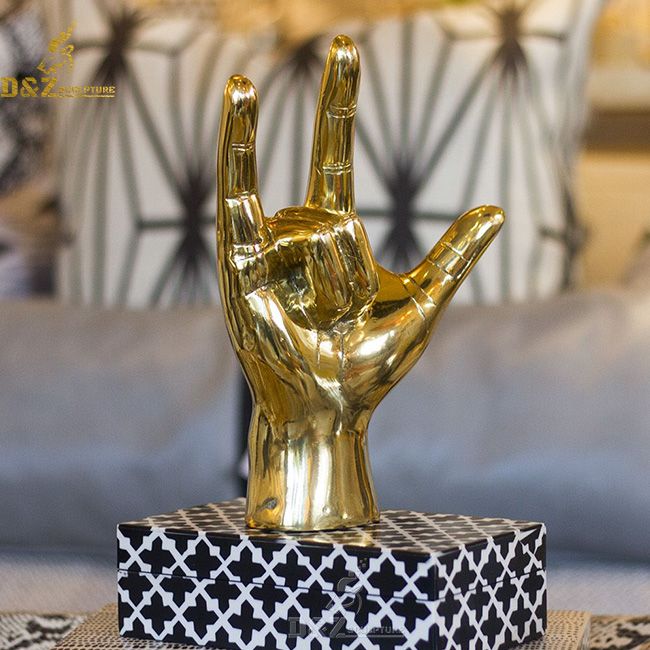 Brass I love you sign language statue decor