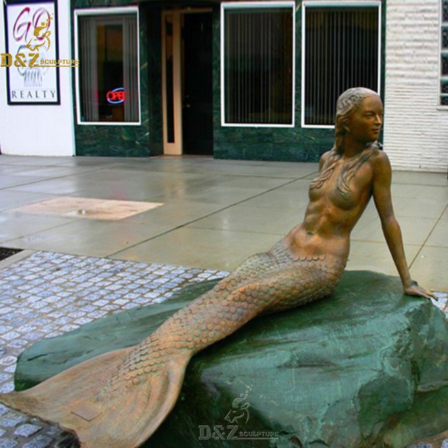Outdoor large copper mermaid sculpture
