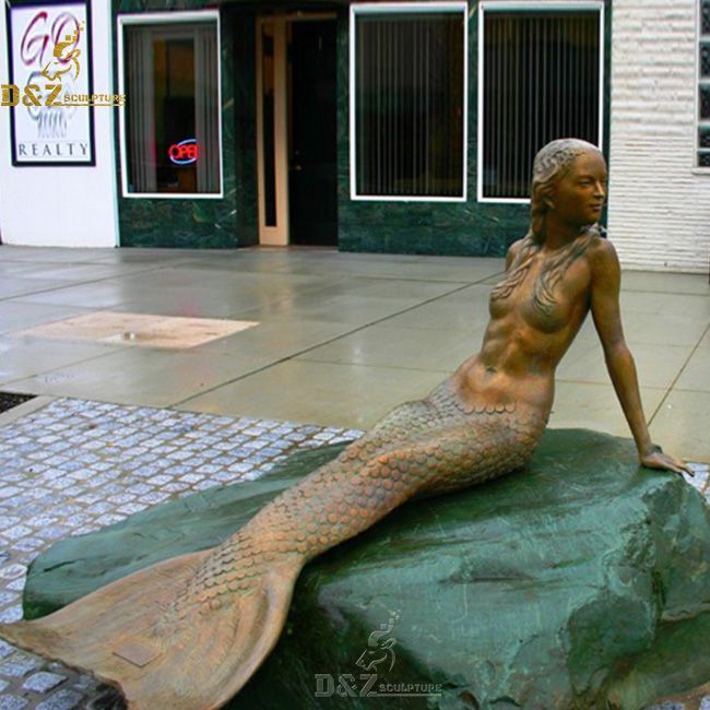 Outdoor large copper mermaid sculpture