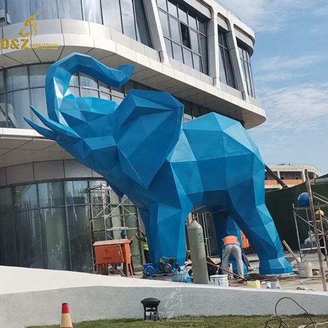 Custom made large colorful metal geometric elephant statue