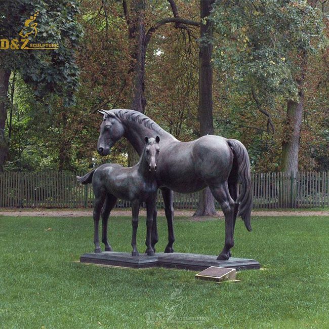 Life size standing mare and foal statue